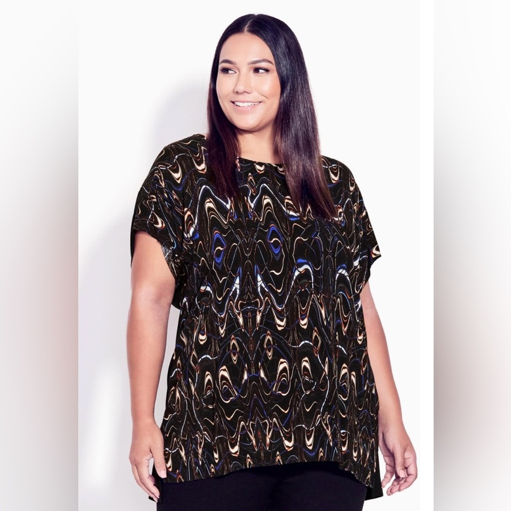 Avenue Mixed Media Top Black Brown Blue Plus Size 22/24